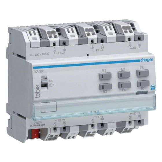 hager KNX Binäreingang 6-fach, Schnittstelle 230V AC an KNX Bus, Reiheneinbau, 6 PLE