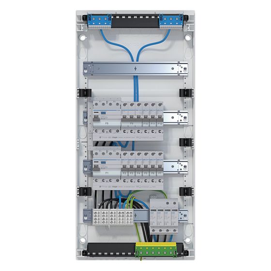 hager Kleinv.,volta,APV,4x12PLE,IP30,bestückt u. verdrahtet,2 FI-Kreise,Übersp.ableit