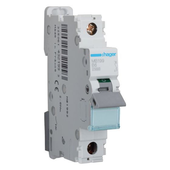 hager Leitungsschutzschalter, LS-Schalter, 1-polig 25kA 6A B-Charakteristik 1 PLE ÜKA