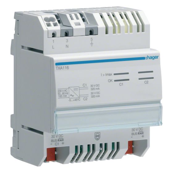 hager Spannungsversorgung KNX mit 2 Ausgängen inkl. 2 Drosseln, 2x320mA