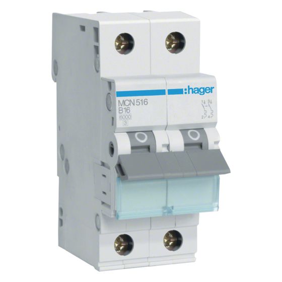 hager Leitungsschutzschalter 1P u. N 6kA C-Charakteristik 16A 2 Module
