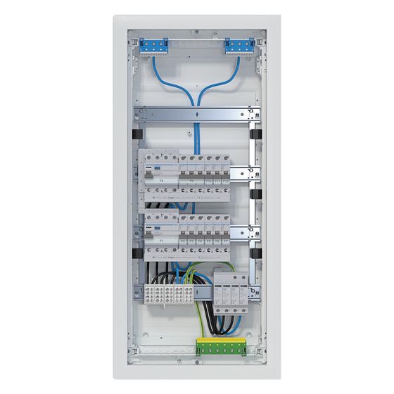 hager Kleinv.,volta,HWV,4x12PLE,IP30,bestückt u. verdrahtet,2 FI-Kreise,Übersp.ableit