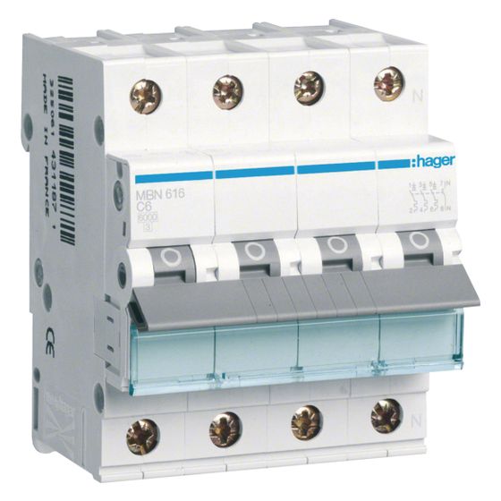 hager Leitungsschutzschalter 3P u. N 6kA B-Charakteristik 16A 4 Module