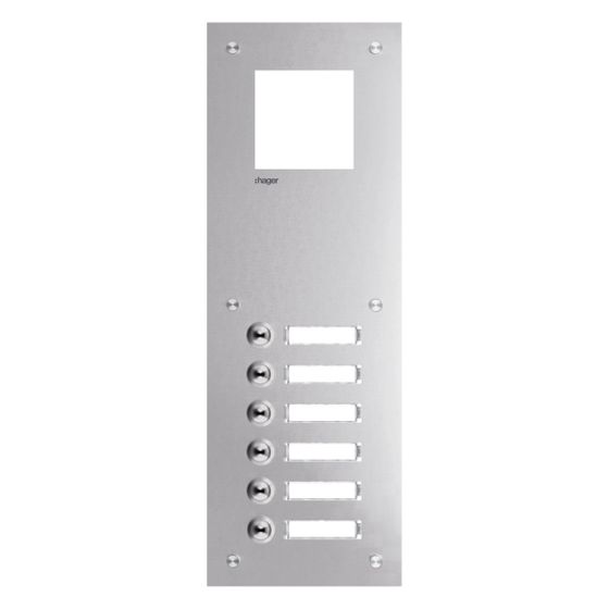hager Frontplatte intercom mono 6 Tasten u. Namensschild, Edelstahl, 435x150x32