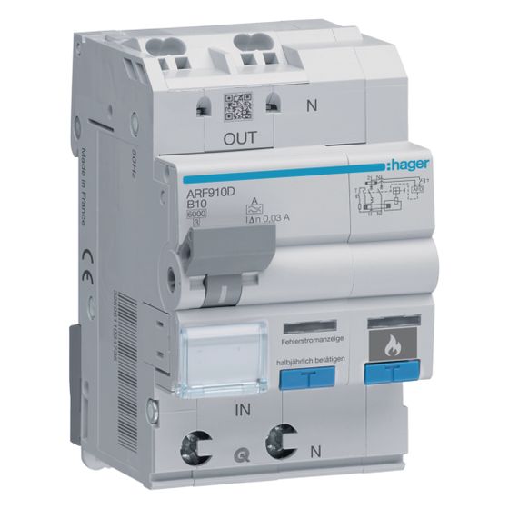 hager Fehlerlichtbogen-Schutzeinrichtung AFDD mit FI-LS 1P u. N 6kA B-10A 30mA Typ A 3M
