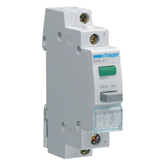 hager Taster 16A 1 Schließer 230V AC mit Leuchtmelder grün 1PLE