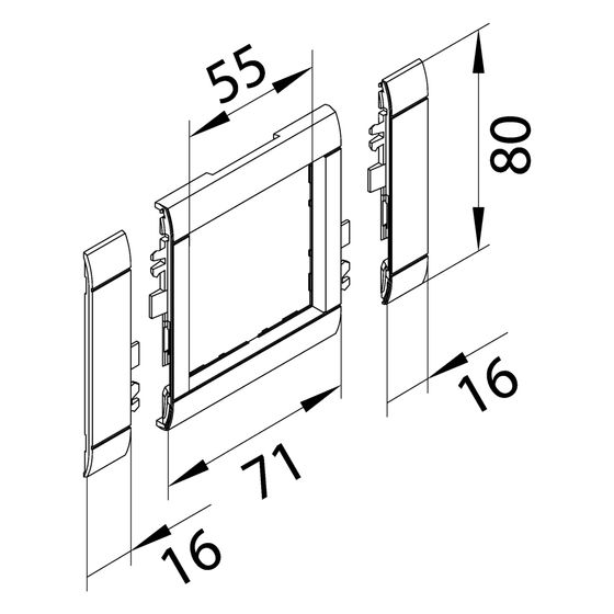 hager Rahmenblende modular, ZS 55, OT 80, hfr, lichtgrau