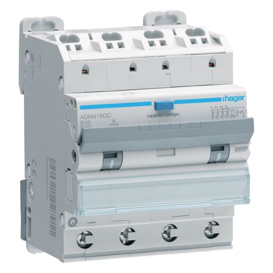 hager Fehlerstrom-Leitungsschutzschalter, FI/LS-Schalter 4P 6kA B-16A 30mA Typ A QC/QB