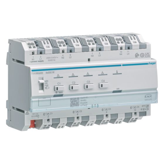 hager Universal-Dimmaktor 4-fach KNX Secure, 4x300W, ESL/LED, kombinierbar