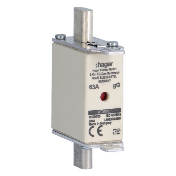 hager NH-Sicherungseinsatz NH000 gG AC690V 63A Kombi-Melder mit Metall-Grifflasche