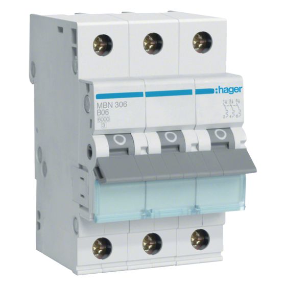 hager Leitungsschutzschalter 3 polig 6kA B-Charakteristik 6A 3 Module