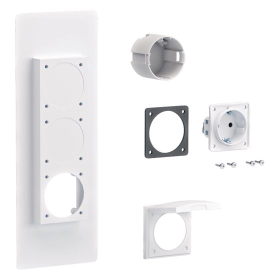 hager Steckdosenflansch, universZ, 1xSchuko-Steckdose, Verschlussplatte links u. rechts