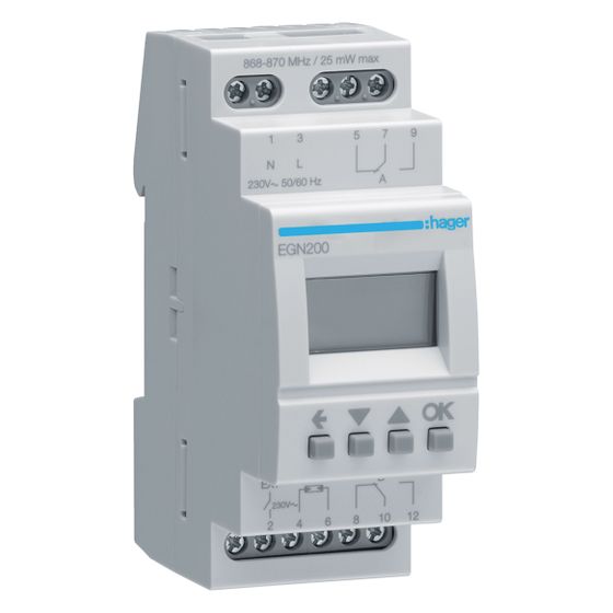hager Digitale Multifunktions-Zeitschaltuhr für Hutschiene mit Bluetooth, 2-Kanal