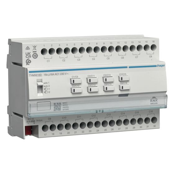 hager KNX Secure Schalt-/Jalousieaktor 16/8fach, 16A, C-Last, für Jalousiesteuerung