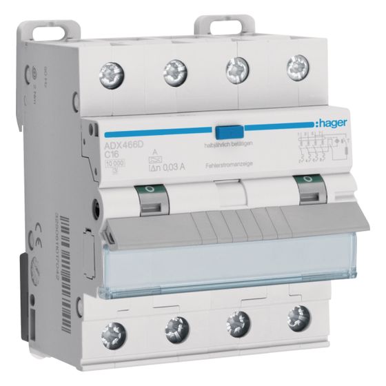 hager Fehlerstrom-Leitungsschutzschalter, FI/LS-Schalter, 4P 10kA C-16A 30mA Typ A