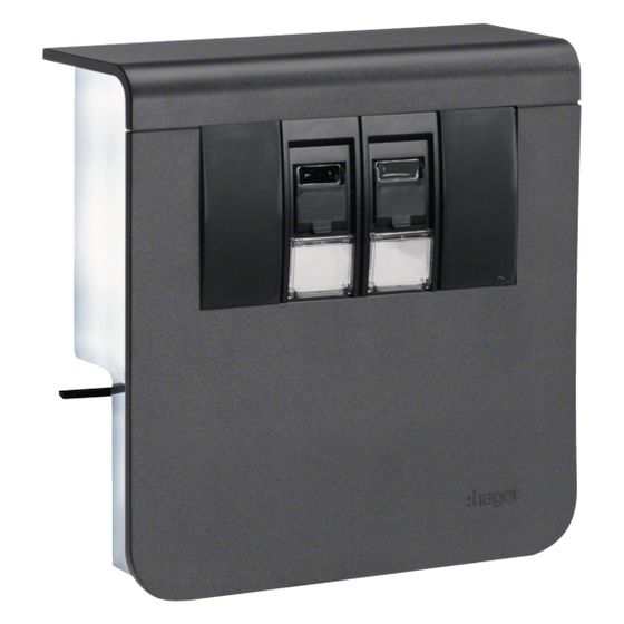 hager Geräteträger Datenanschluss 2xCat.6A zu SL 20x80mm graphitschwarz