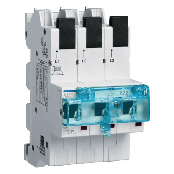 hager SLS-Schalter, 3-polig, E-Charakteristik, 50A, für Sammelschiene, QuickConnect