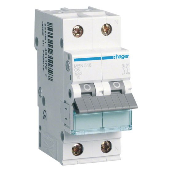 hager Leitungsschutzschalter 1P u. N 6kA B-Charakteristik 16A 2 Module