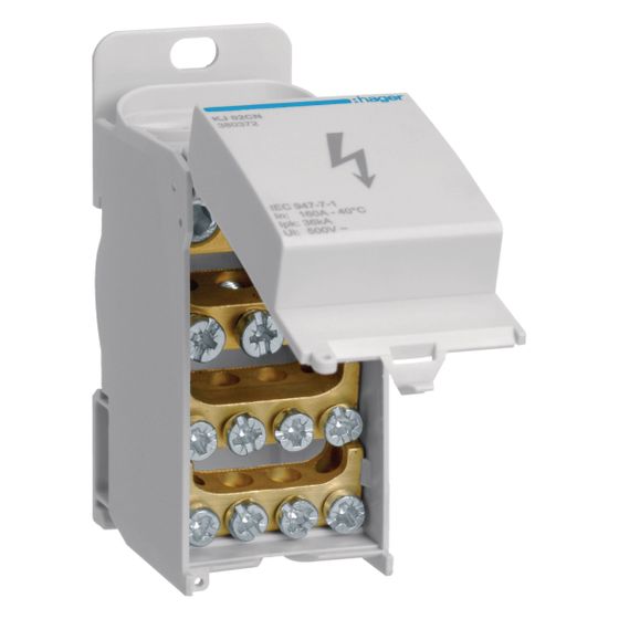 hager Verteilerblock 160A mit Frontabdeckung, 1polig, 2x 25-702/3x 2,5-252/8x 1,5-162