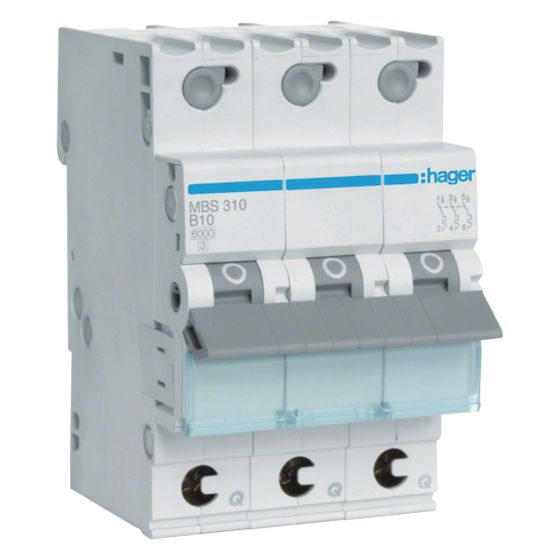 hager Leitungsschutzschalter 3 polig 6kA B-Charakteristik 10A QuickConnect 3 Module
