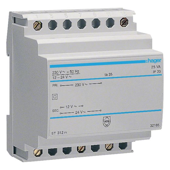 hager Sicherheitstrafo 230V / 12V und 24V 25VA 4PLE