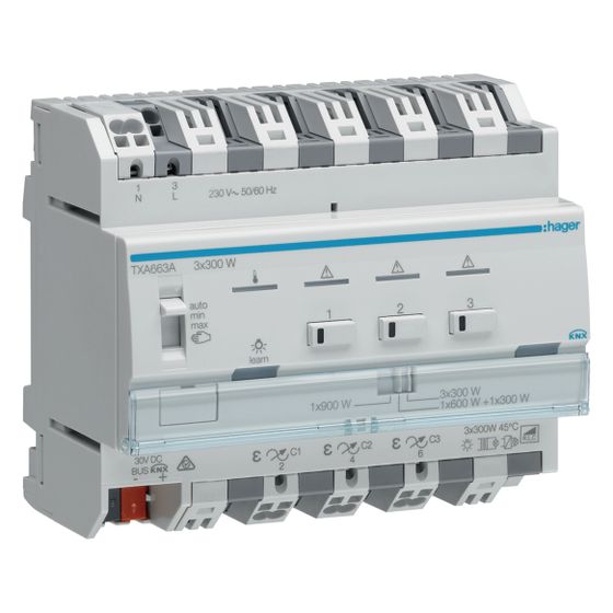 hager KNX Universal-Dimmaktor 3-fach KNX easy/ETS, 3x300W, ESL/LED