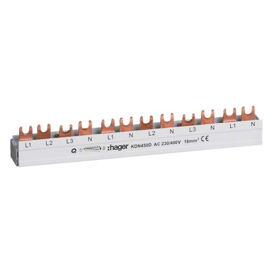 hager Phasenschiene 3P+N 80A Gabel 16mm2 12M für 3P+N Einspeisung u. 1P+N Abgänge