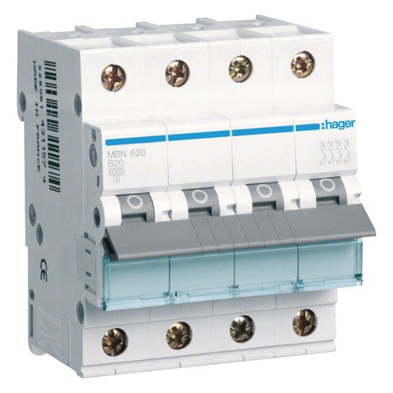 hager Leitungsschutzschalter 3P u. N 6kA B-Charakteristik 20A 4 Module