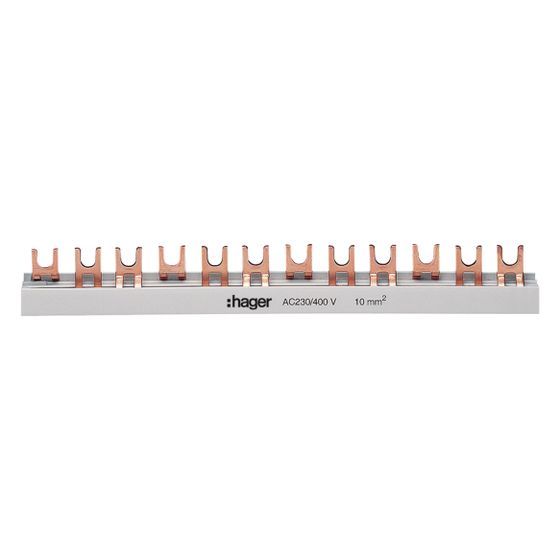 hager Phasenschiene 3-polig mit Gabelanschluss 10 mm2 63A 57 Module