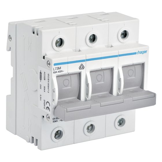 hager Lasttrennschalter für Sicherungen D02 E18, 63A, AC400V, 3-polig, für Hutschiene