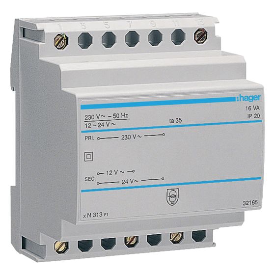 hager Sicherheitstrafo 230V / 12V und 24V 16VA 4PLE