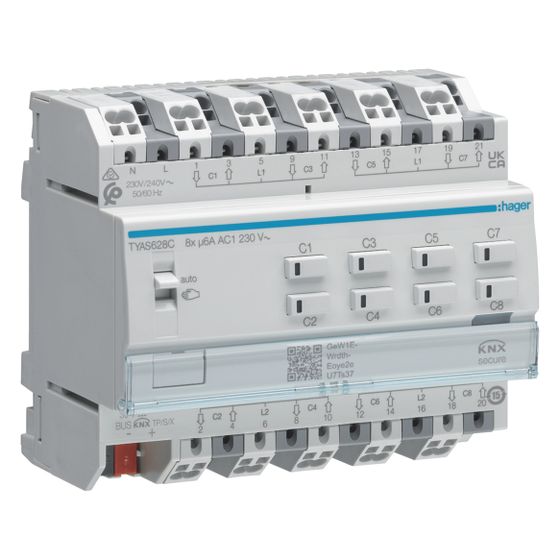 hager Rollladen-/Jalousieaktor 8fach KNX Secure, 230V