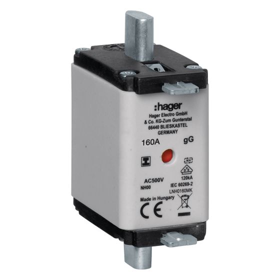 hager NH-Sicherungseinsatz NH00 gG 500V 160A Kombi-Melder mit isolierter Grifflasche