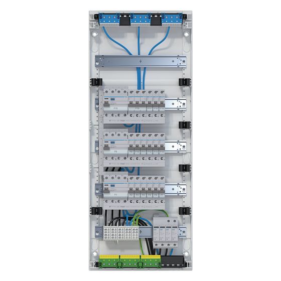 hager Kleinv.,volta,APV,5x12PLE,IP30,bestückt u. verdrahtet,3 FI-Kreise,Übersp.ableit