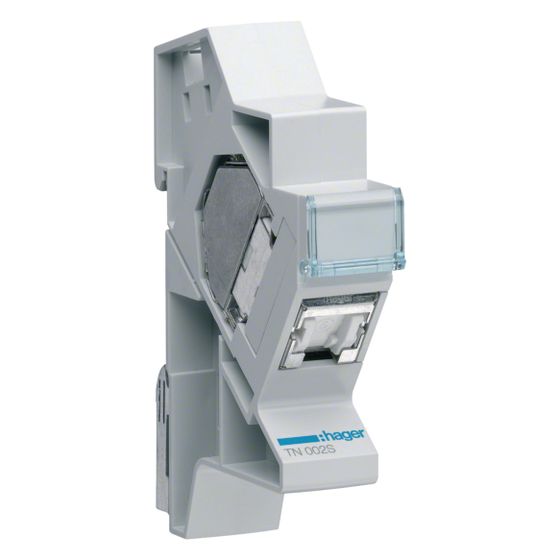 hager Patchmodul als RJ45-Modul Kategorie Cat6 (STP) mit Hutschienenträger, REG 1 PLE