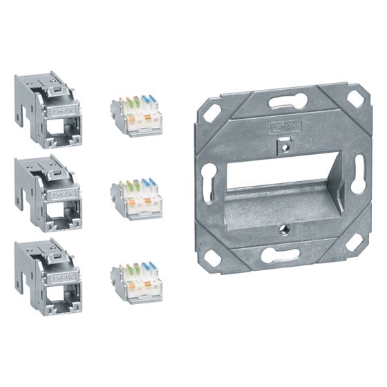 hager Anschluss Modul 3x RJ45, Cat.6a, für Zentralscheibe UAE 3-fach, hfr