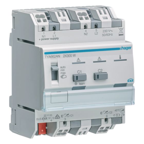 hager KNX Universal-Dimmaktor 2-fach, 2x300W, ESL/LED, kombinierbar