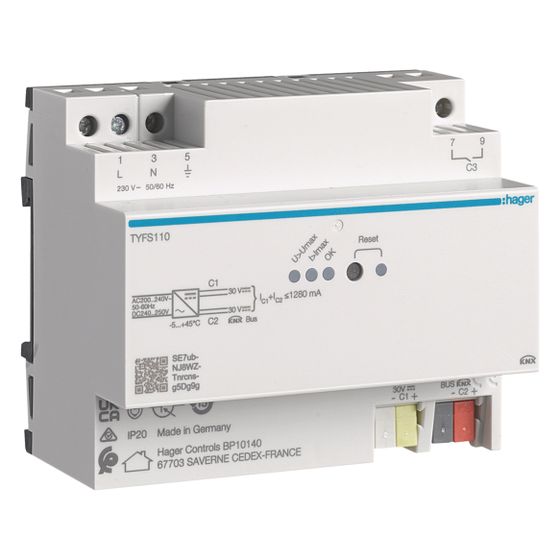 hager Spannungsversorgung KNX mit 2 Ausgängen inkl. 1 Drossel, 1280 mA