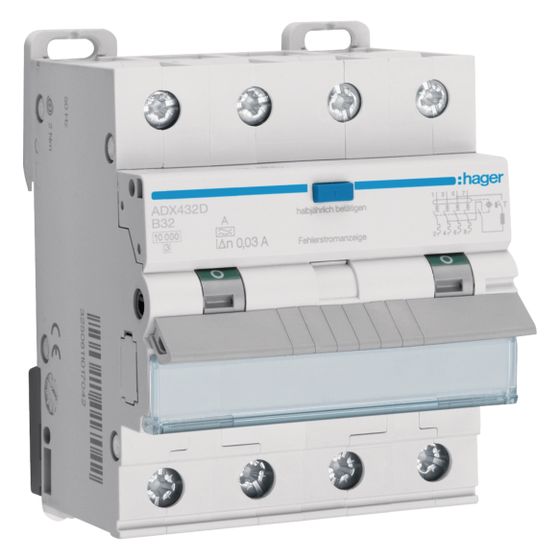 hager Fehlerstrom-Leitungsschutzschalter, FI/-LS-Schalter 4P 10kA B-32A 30mA Typ A