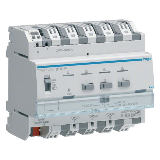 hager KNX Universal-Dimmaktor, Dimmer 3-fach, 3x300W, ESL/LED