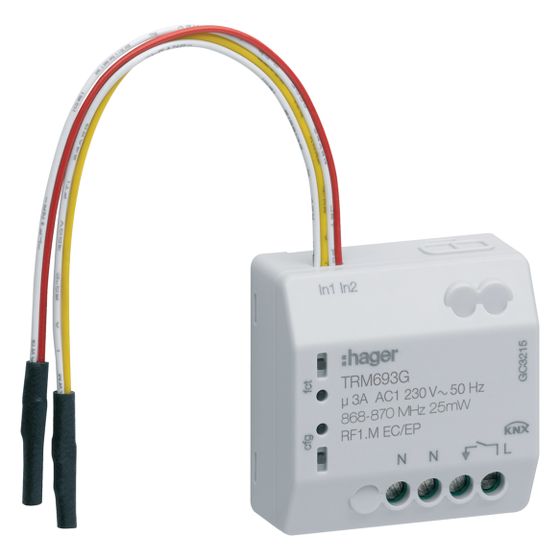 hager Unterputz Funk KNX Schaltaktor 1-fach/Binäreingang 2-fach 230V 3A 3Draht
