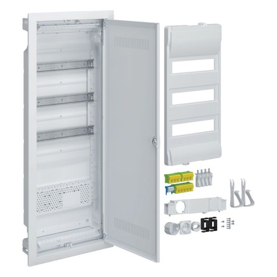 hager Hybrid, volta, Hohlwand, 36PLE, 1 Montageplatten, mit Steckdose u. Kunststofftür