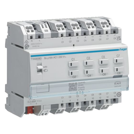 hager Schalt-/Jalousieaktor 8/4-fach KNX Secure, 16A, C-Last
