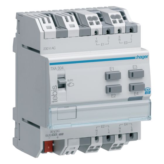 hager KNX Binäreingang 4-fach, Schnittstelle 230V AC an KNX Bus, Reiheneinbau, 4 PLE