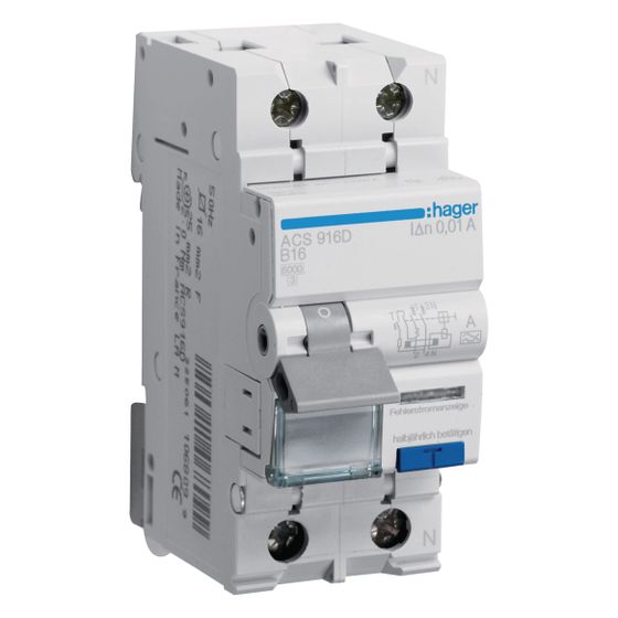 hager Fehlerstrom-Leitungsschutzschalter, FI/LS-Schalter, 1P u. N 6kA B-16A 10mA Typ A