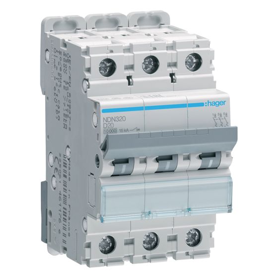 hager Leitungsschutzschalter 3 polig 10kA/15kA D-20A 3M