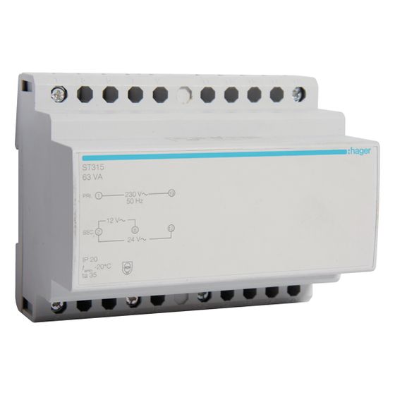 hager Sicherheitstrafo 230V / 12V und 24V 63VA 6PLE