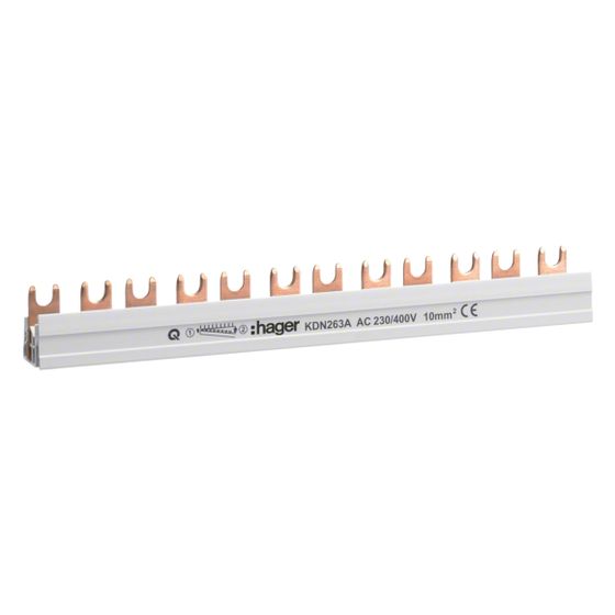 hager Phasenschiene 2 polig mit Gabelanschluss 10mm2 63A 12 Module