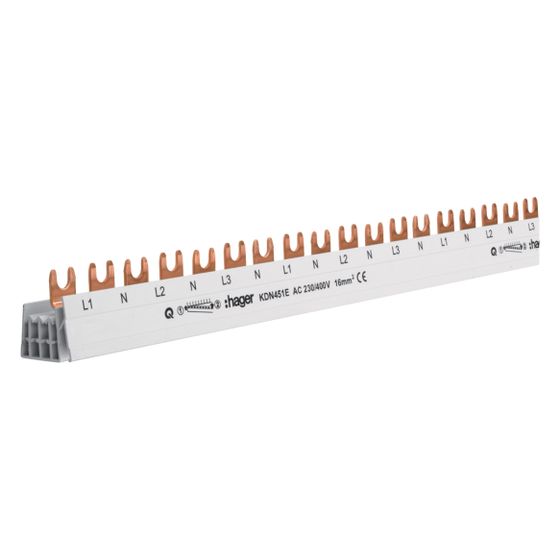 hager Phasenschiene 3 polig u. N mit Gabelanschluss 16mm2 80A 54 Module