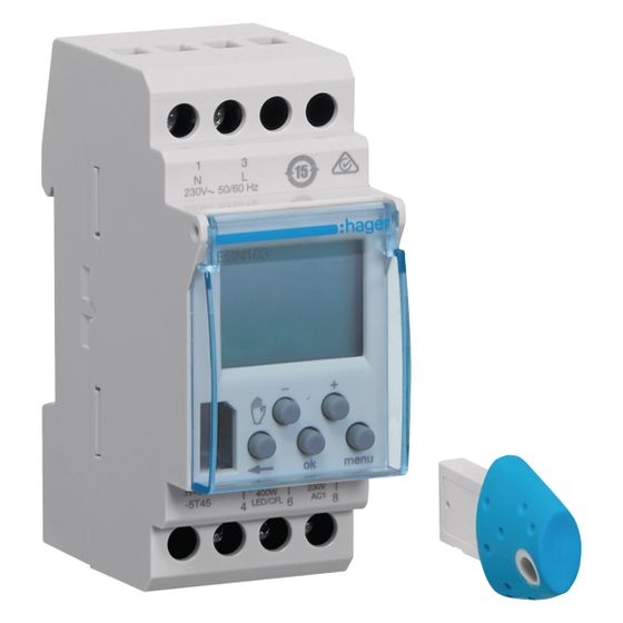 hager Wochenschaltuhr,1 Wechsler,16A,2 PLE,digital inkl.Bluetooth-Programmierschlüssel